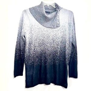 EUC Adrienne Viattadini Chic Metallic Gradient Sweater with Button Detail
